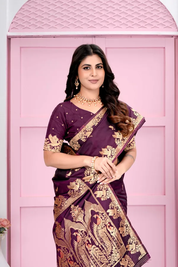 Wine_Jacquard_Silk_Sarees