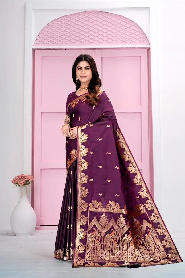 Wine_Jacquard_Silk_Sarees