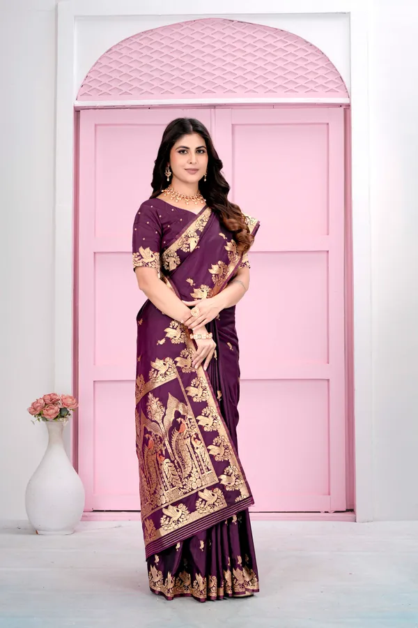 Wine_Jacquard_Silk_Sarees