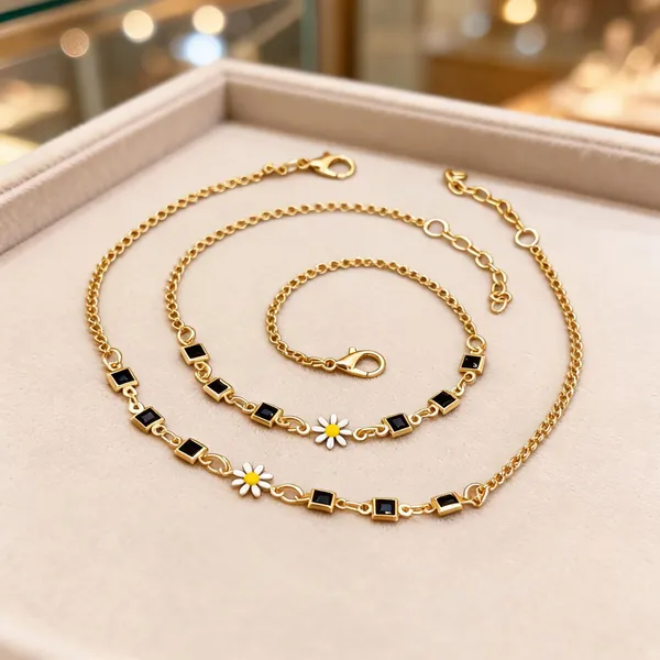 Gold_Brass_Black_Stone_Floral_Charm_Anklet_For_Women