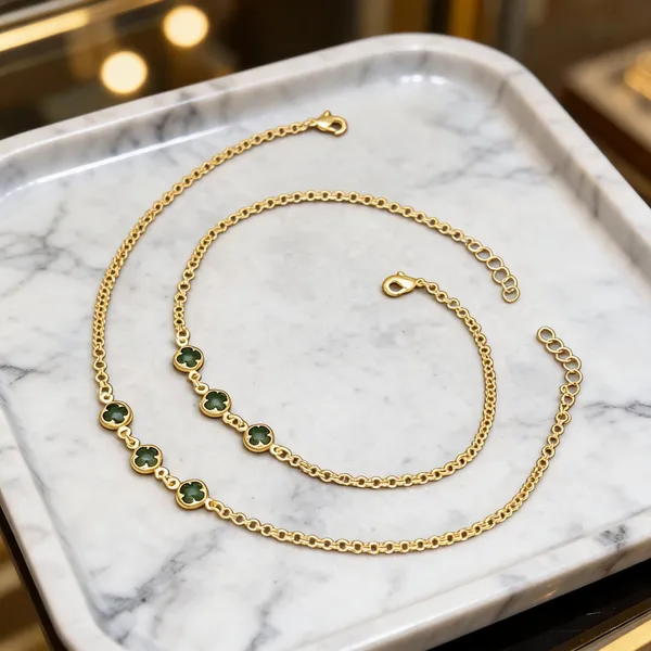 Gold_Tone_Brass_Green_Stone_Necklace_And_Bracelet_Set_For_Women
