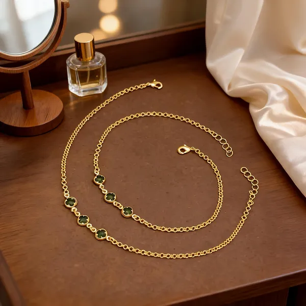 Gold_Tone_Brass_Green_Stone_Necklace_And_Bracelet_Set_For_Women