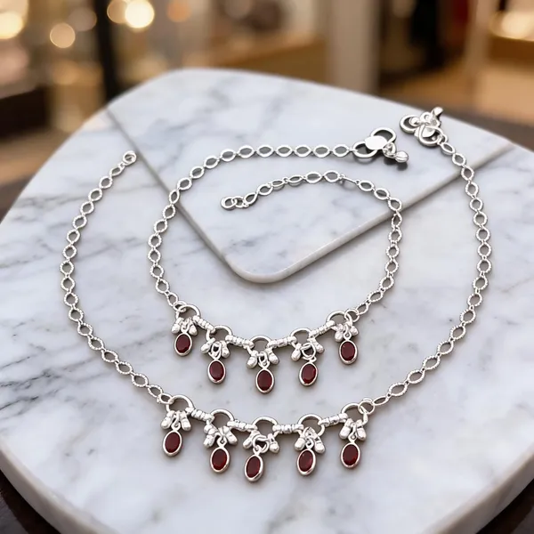 Silver_Brass_Maroon_Floral_Layered_Necklace_Set_For_Women