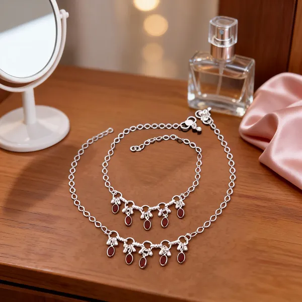 Silver_Brass_Maroon_Floral_Layered_Necklace_Set_For_Women