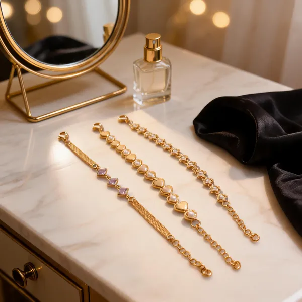 Gold_Brass_Mesh_Link_Chain_Bracelet_Set_For_Women