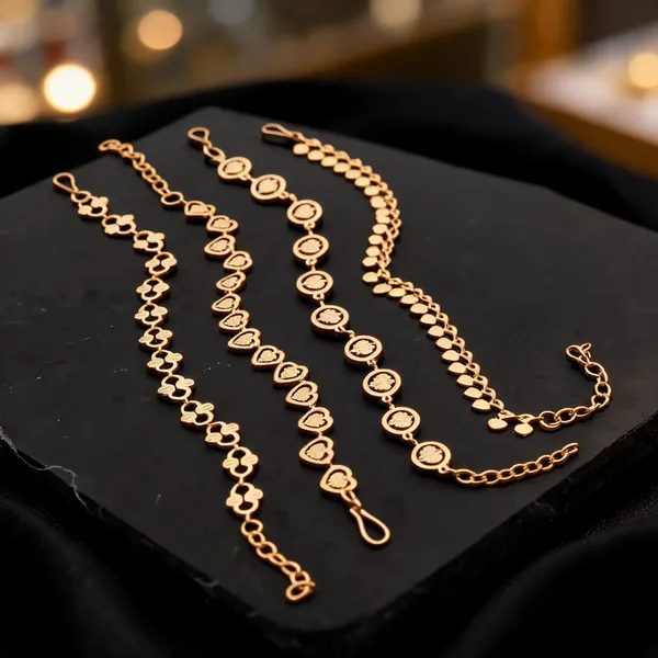 Gold_Brass_Floral_Link_Chain_Bracelet_Set_For_Women