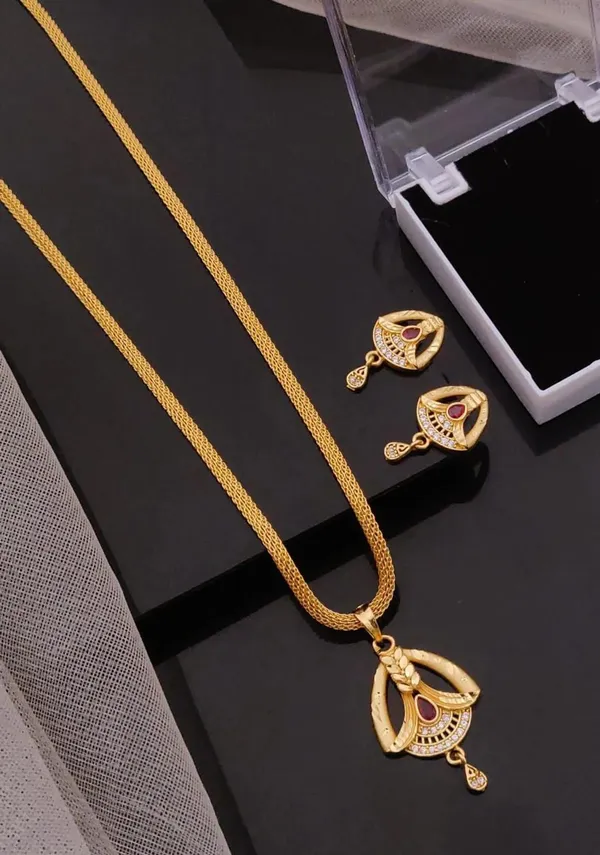 Gold_Tone_Pendant_Necklace_And_Earrings_Set_For_Women