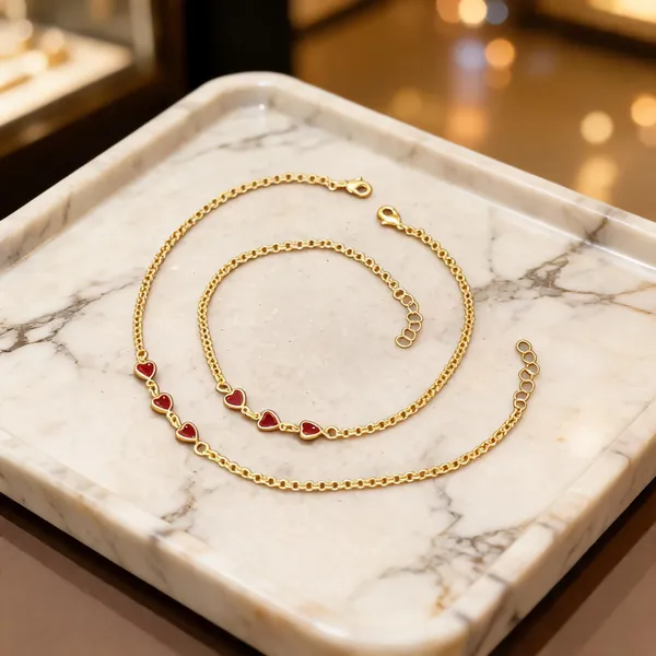 Gold_Brass_Red_Heart_Charm_Necklace_Bracelet_Set_For_Women