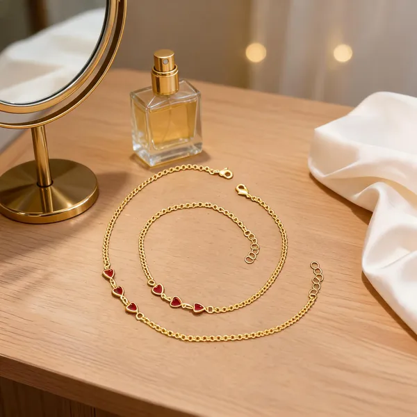 Gold_Brass_Red_Heart_Charm_Necklace_Bracelet_Set_For_Women