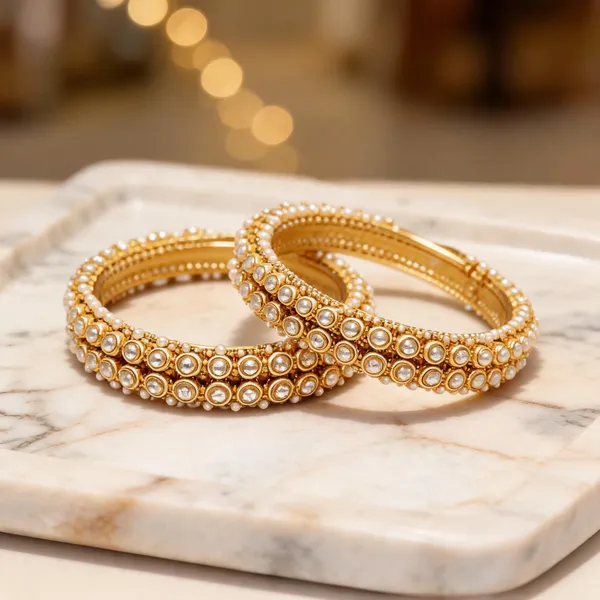 Gold_Brass_Pearl_Studded_Floral_Bangle_For_Women