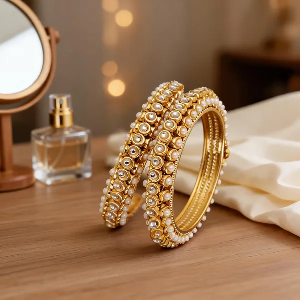 Gold_Brass_Pearl_Studded_Floral_Bangle_For_Women