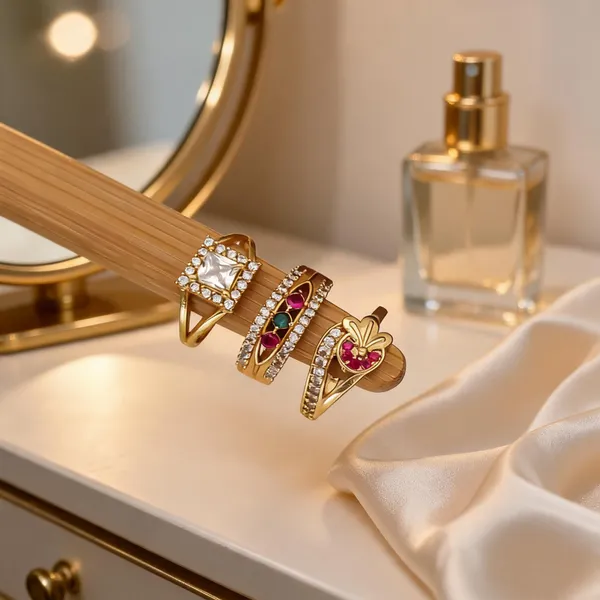 Gold_Tone_Brass_Floral_Geometric_Stone_Embellished_Ring_Set_For_Women