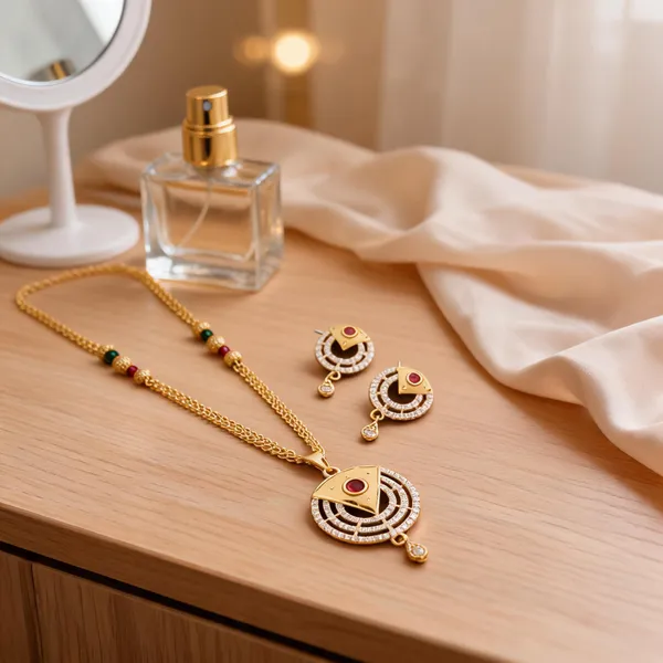 Gold_Brass_Beaded_Geometric_Pendant_Necklace_Set_For_Women