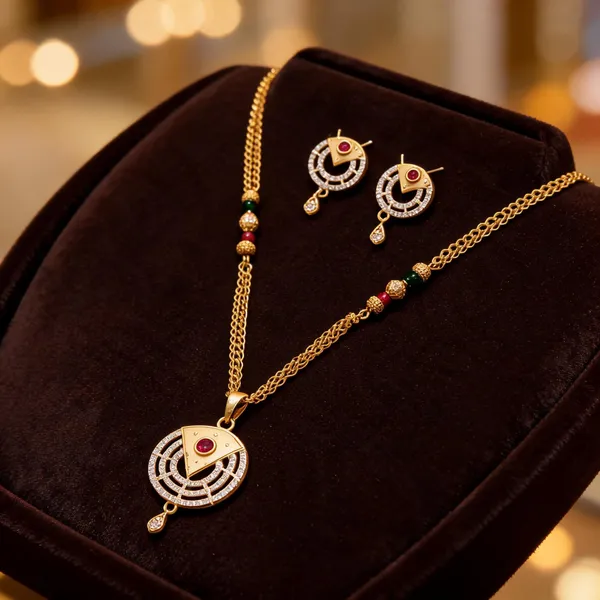 Gold_Brass_Beaded_Geometric_Pendant_Necklace_Set_For_Women