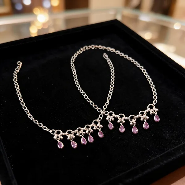 Silver_Brass_Purple_Floral_Charm_Anklets_For_Women