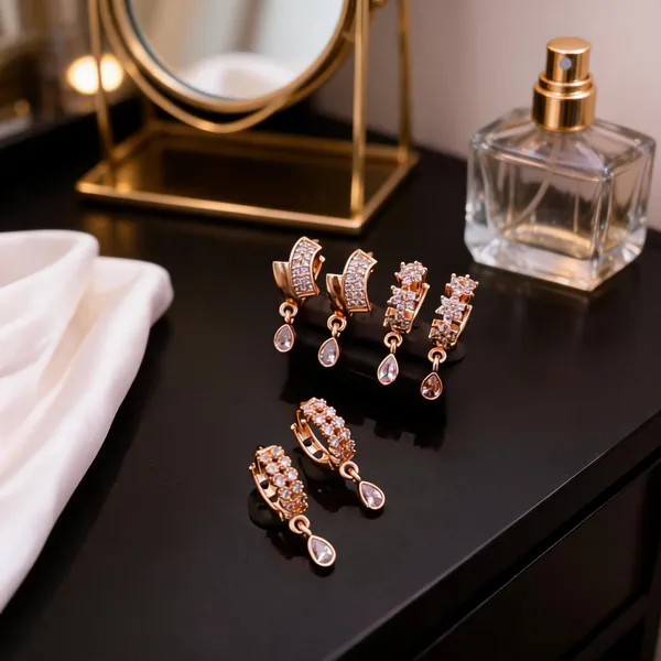 Rose_Gold_Brass_Stone_Studded_Curved_Hoop_Drop_Earrings_Set_For_Women