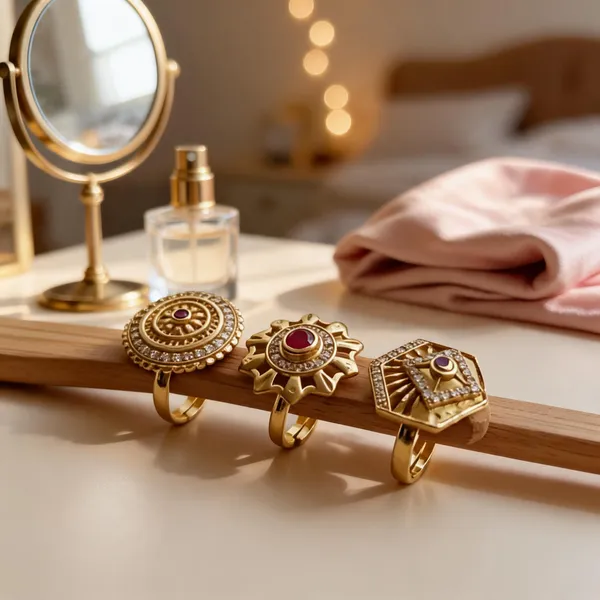 Gold_Brass_Statement_Stone_Ring_Set_For_Women