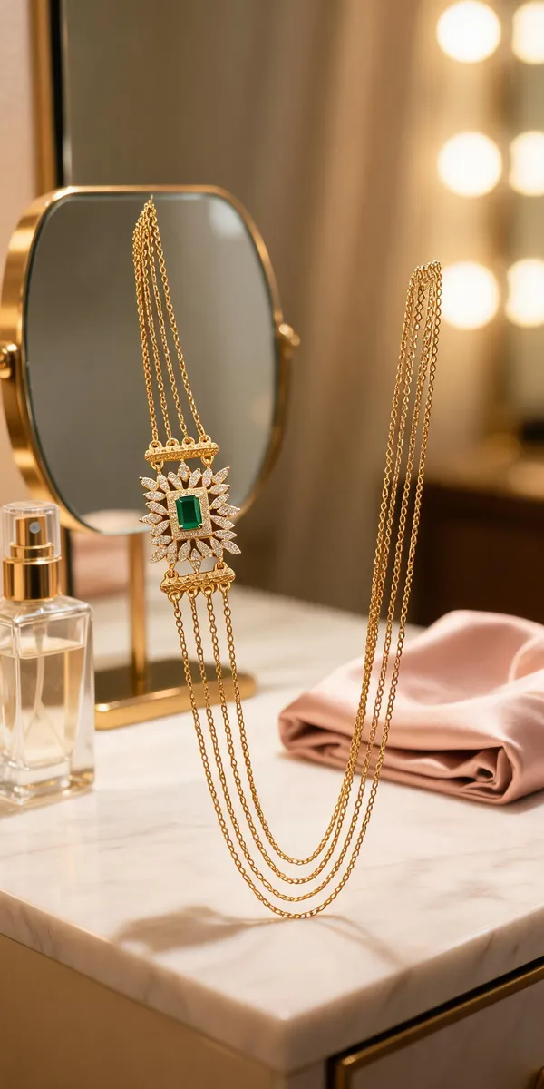 Gold_Tone_Brass_Layered_Green_Stone_Pendant_Necklace_For_Women