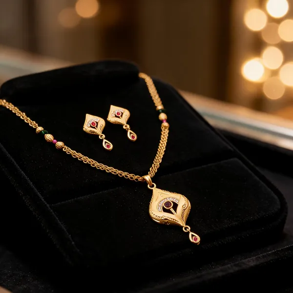 Gold_Brass_Pink_Green_Stone_Necklace_And_Earrings_Set_For_Women