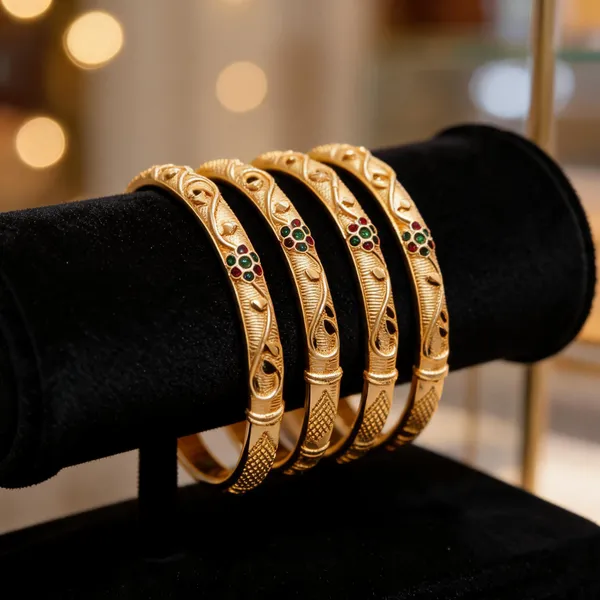 Gold_Brass_Embossed_Floral_Bangle_Set