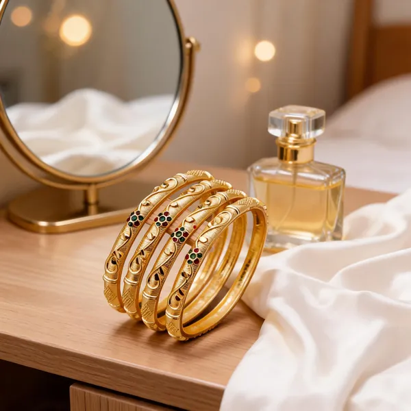 Gold_Brass_Embossed_Floral_Bangle_Set