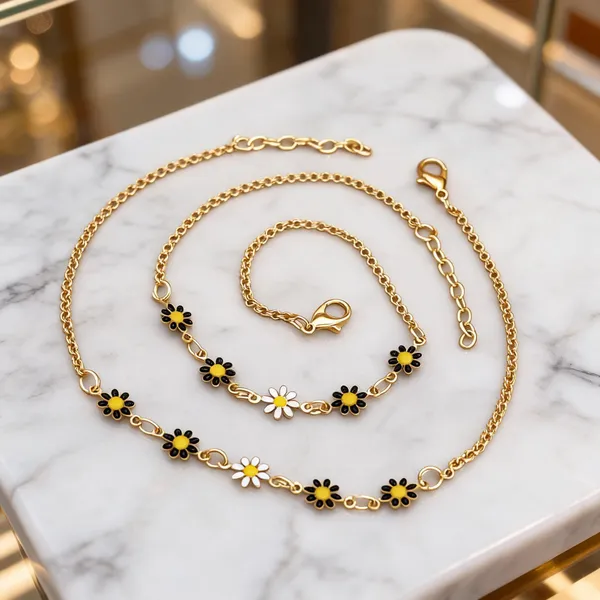 Gold_Brass_Floral_Chain_Necklace_Bracelet_Set_For_Women