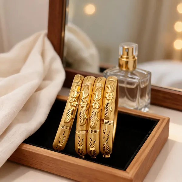 Gold_Brass_Floral_Engraved_Bangle_Set