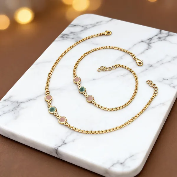 Gold_Brass_Pastel_Charm_Necklace_And_Bracelet_Set_For_Women