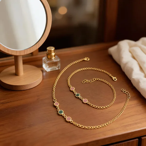 Gold_Brass_Pastel_Charm_Necklace_And_Bracelet_Set_For_Women