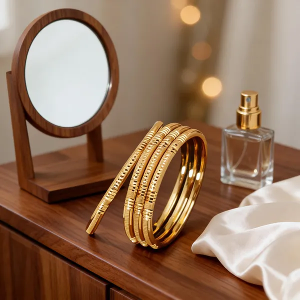 Gold_Brass_Textured_Slim_Bangle_Set
