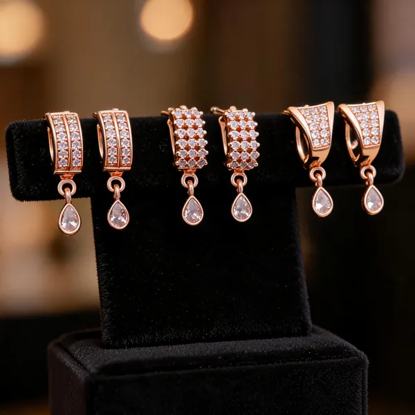 Rose_Gold_Brass_Crystal_Rectangular_Teardrop_Drop_Earrings_Set_For_Women