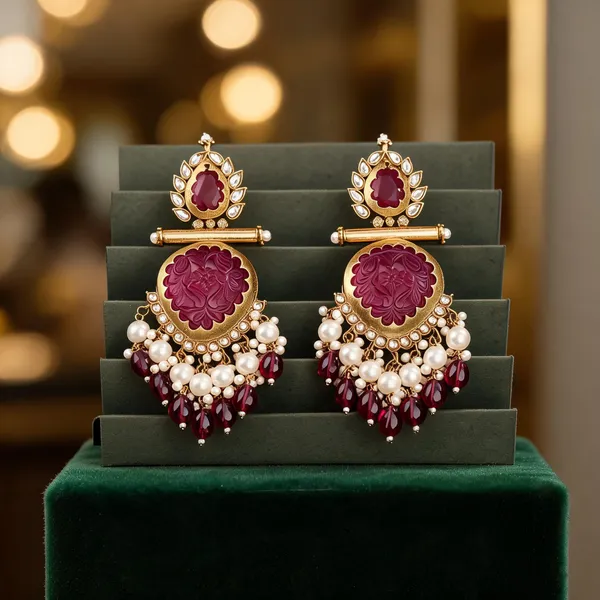 Maroon_Gold_Brass_Pearl_Beaded_Jhumka_Earrings_For_Women