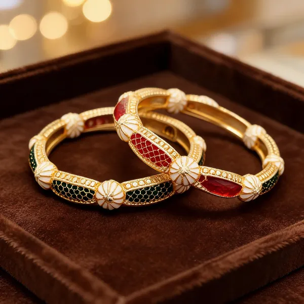 Gold_Brass_Red_Black_Enamel_Honeycomb_Bangles_Set_Pack_Of_2