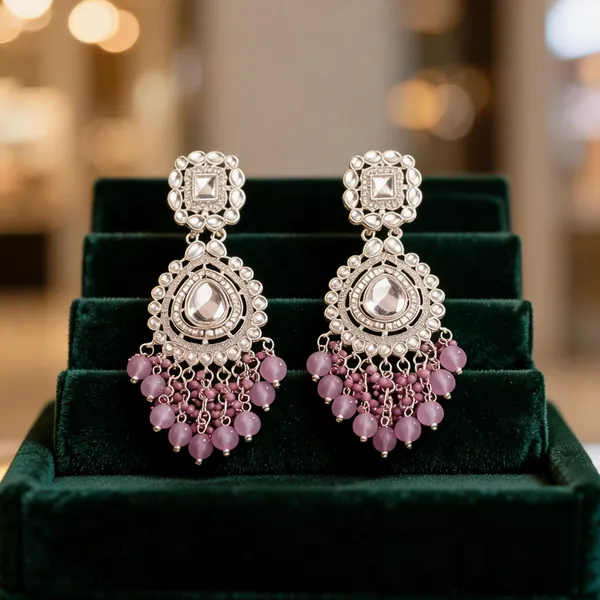 Silver_Brass_Purple_Beaded_Statement_Drop_Earrings_For_Women