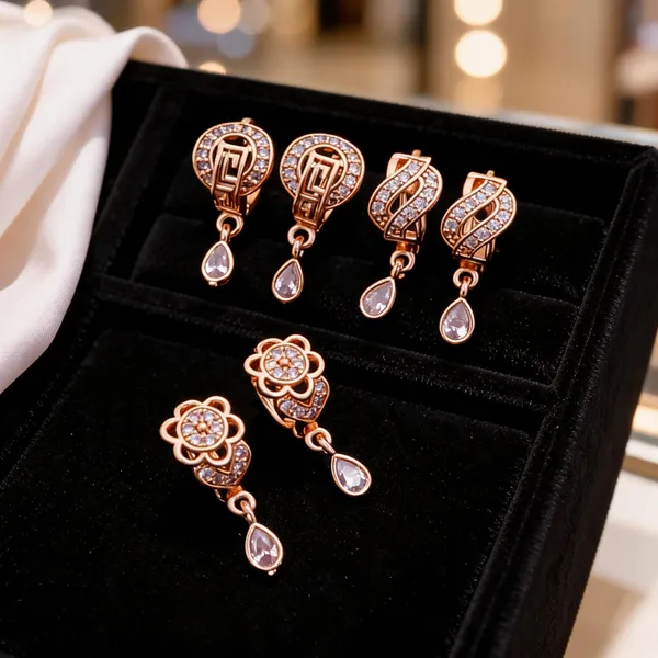 Rose_Gold_Brass_Crystal_Teardrop_Drop_Earrings_Set_For_Women