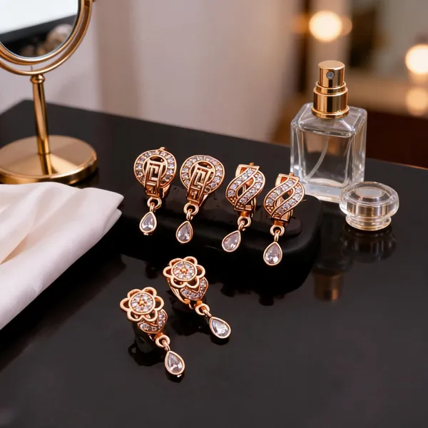 Rose_Gold_Brass_Crystal_Teardrop_Drop_Earrings_Set_For_Women