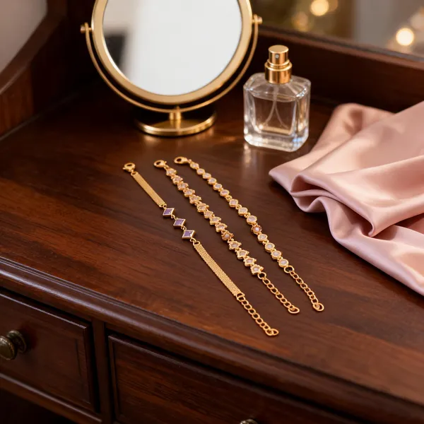 Gold_Brass_Floral_Oval_Stone_Chain_Bracelet_Set_For_Women