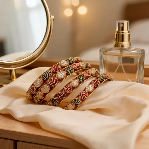 Multicolour_Brass_Textured_Woven_Bangle_Set