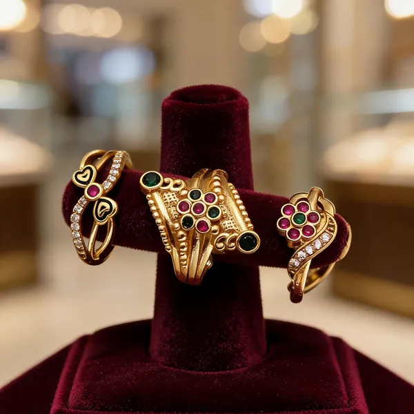 Gold_Brass_Floral_Multicolour_Stone_Ring_Set_For_Women