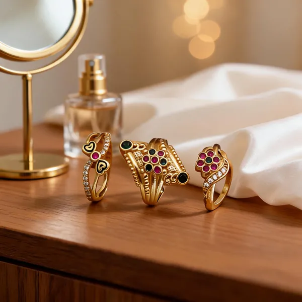 Gold_Brass_Floral_Multicolour_Stone_Ring_Set_For_Women