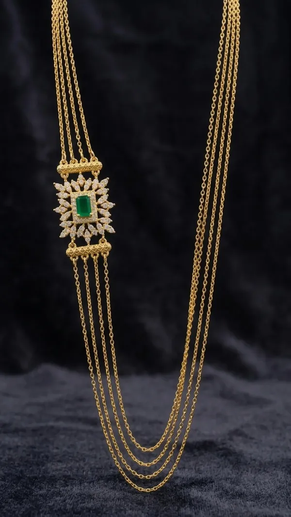 Gold_Tone_Layered_Green_Stone_Pendant_Necklace
