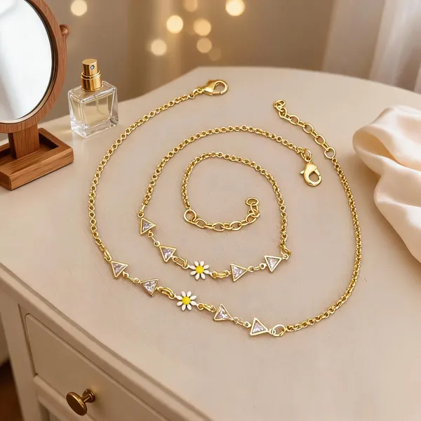 Gold_Brass_Floral_Triangle_Charm_Necklace_Bracelet_Set_For_Women