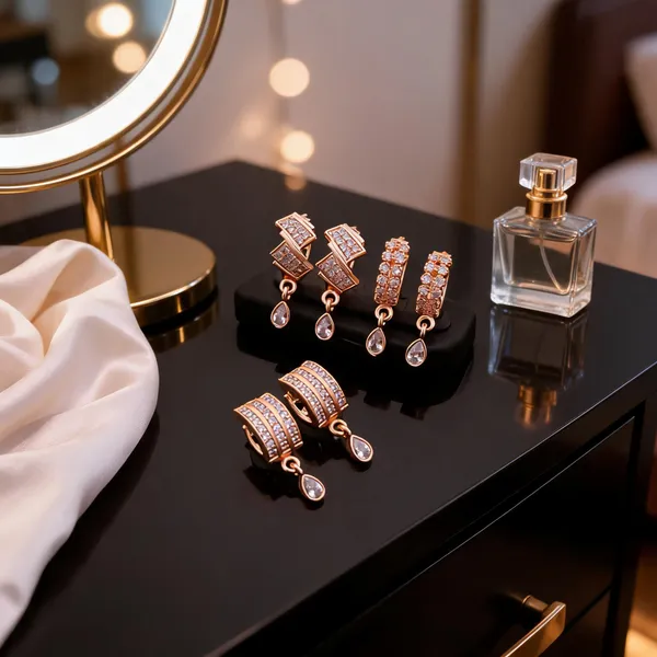 Rose_Gold_Brass_Zirconia_Stone_Hoop_Drop_Earrings_Set_For_Women