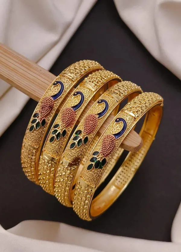 Gold_Tone_Floral_Enamel_Bangle_Set_for_Women