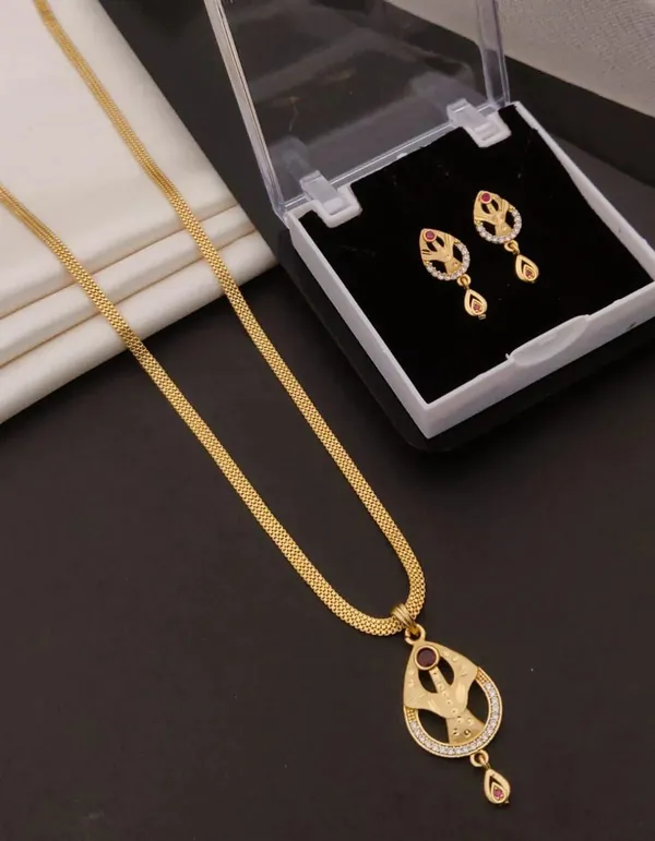 Gold_Tone_Pendant_Necklace_And_Earrings_Set_For_Women