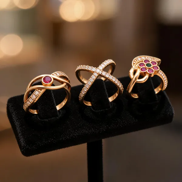 Gold_Brass_Multicolour_Gemstone_Ring_Set_For_Women