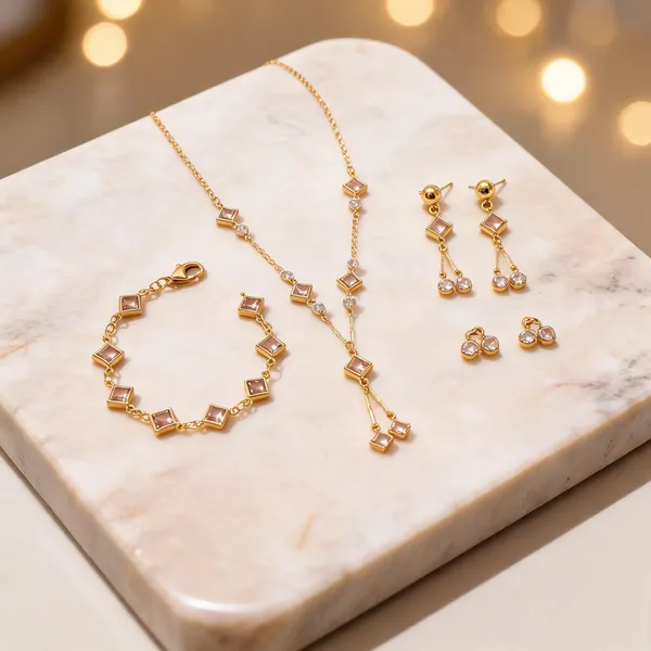 Gold_Tone_Brass_Geometric_Necklace_Bracelet_And_Earrings_Set_For_Women
