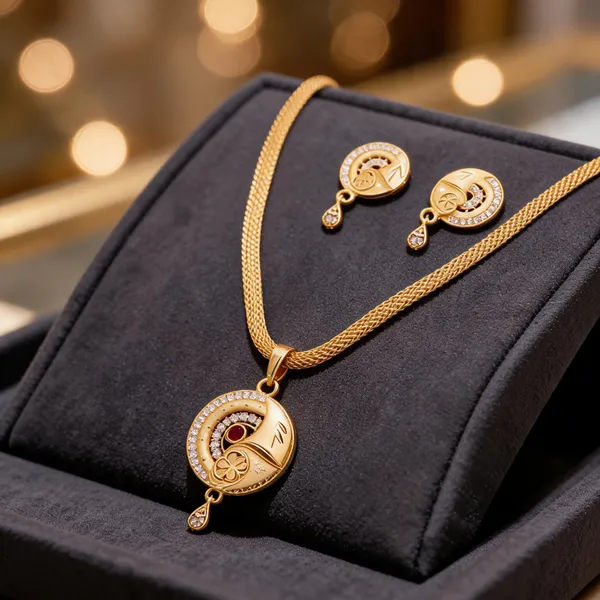 Gold_Tone_Brass_Ornate_Pendant_Necklace_And_Earrings_Set_For_Women