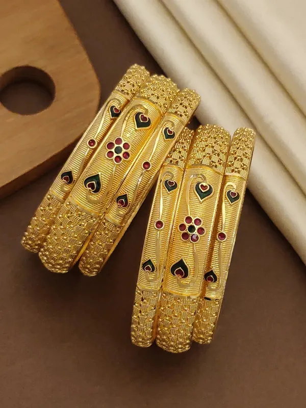 Gold_Tone_Heart_Motif_Embellished_Bangles_For_Women