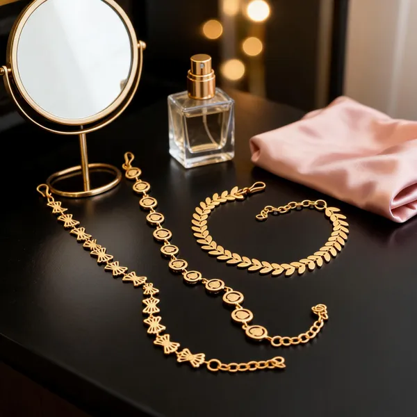 Gold_Brass_Leaf_Circle_Bracelet_Set_For_Women
